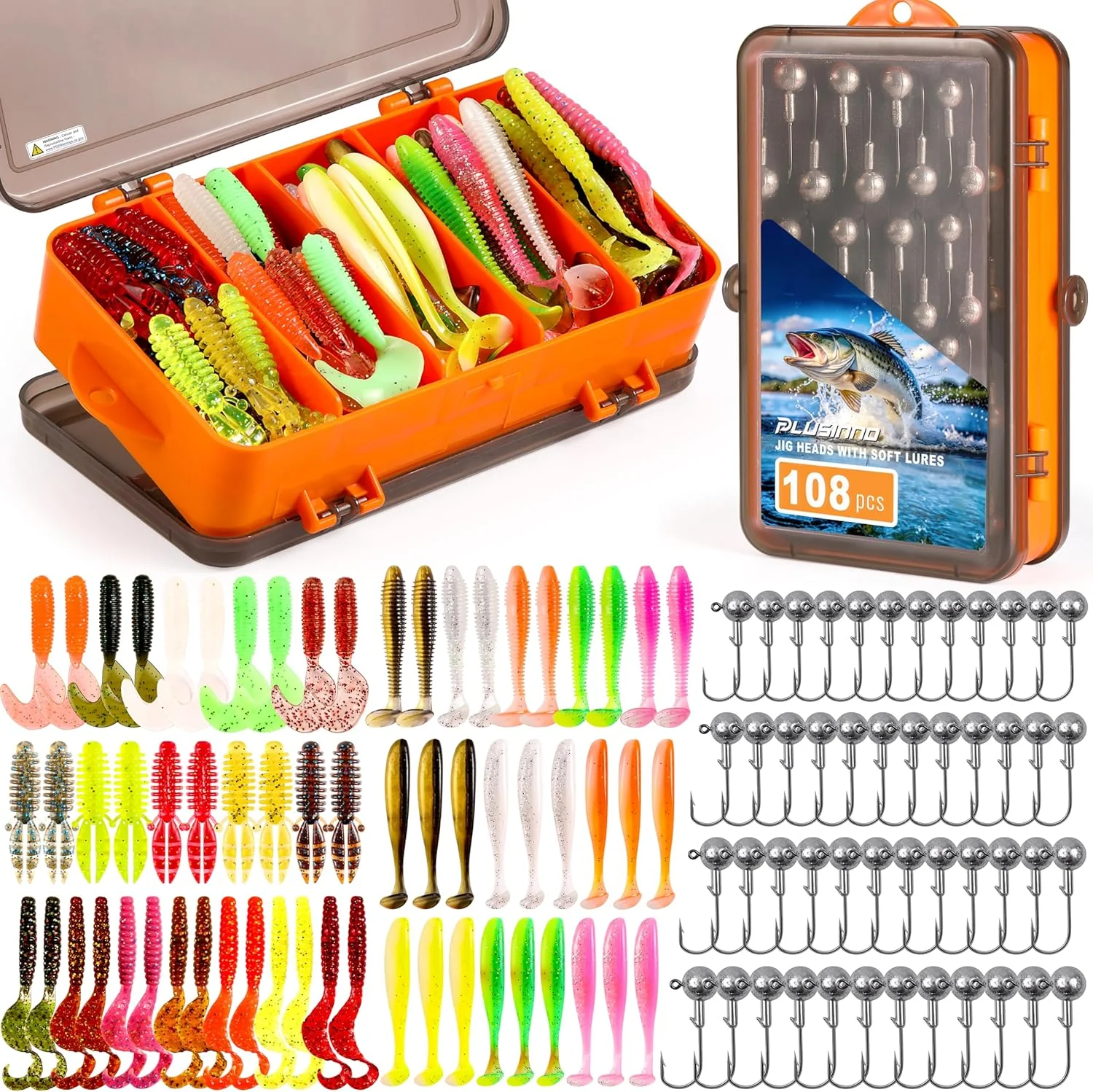 PLUSINNO 108PCS Fishing Lures Kit with Tackle Box