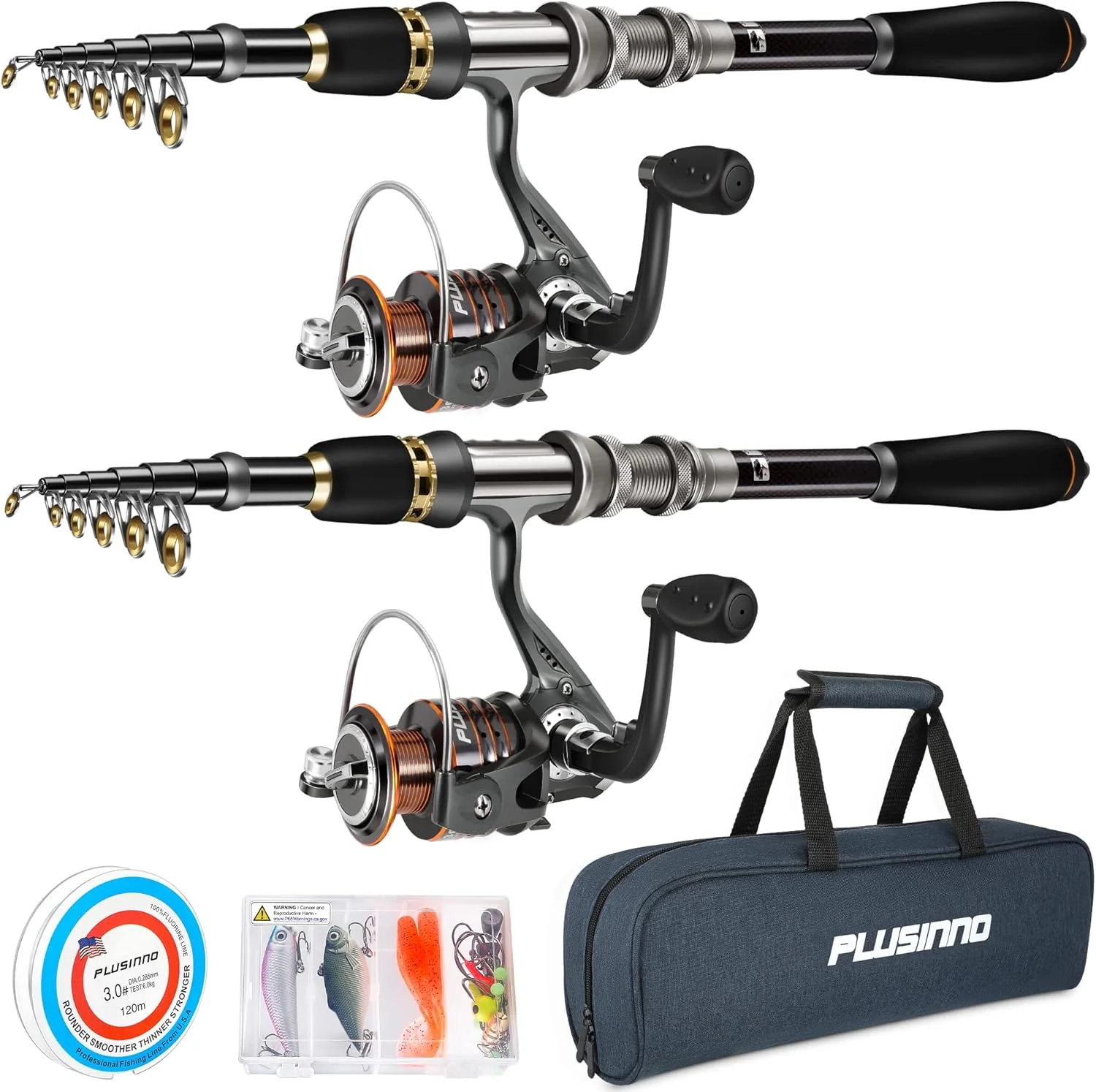 PLUSINNO Eagle Hunting Ⅱ2P Telescopic Fishing Rods and Reel Combos