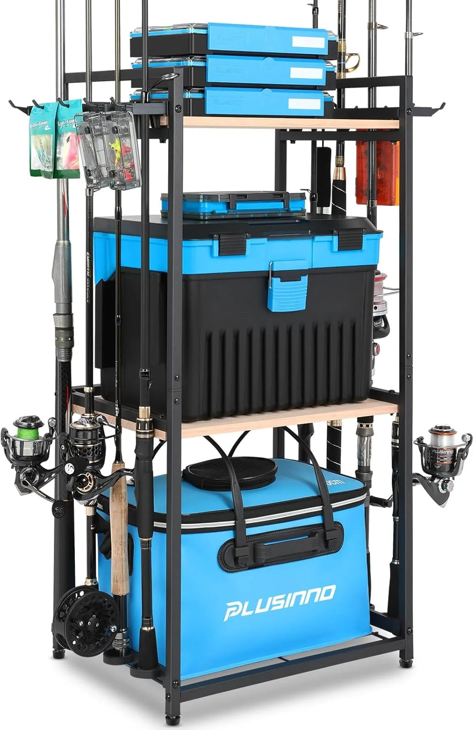 PLUSINNO 3 Tier Fishing Rod Holder. Fishing Pole Holders for Garage.  Storage Up to 8 Rods.