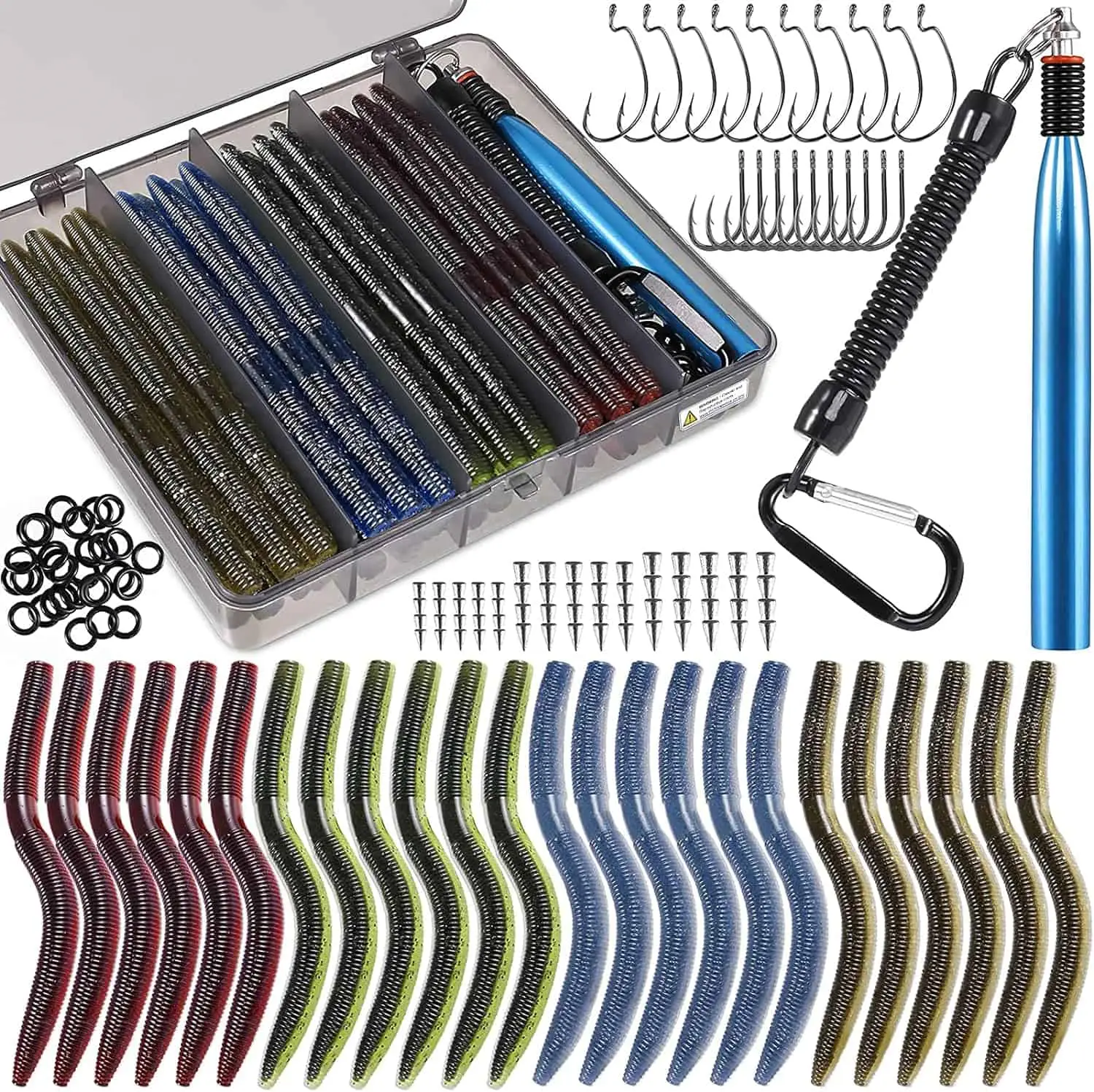 PLUSINNO 133PCS 5.5 Wacky Worm Fishing Lure Kit