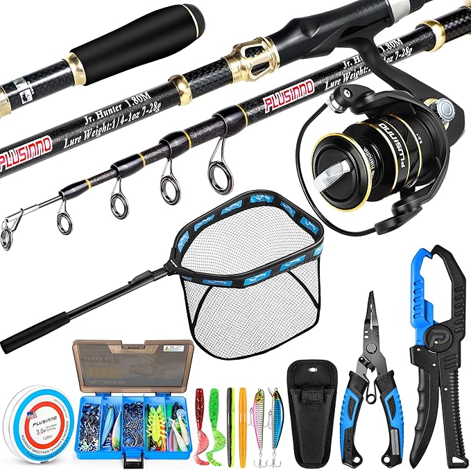 PLUSINNO Fishing Gear. 5.91 Feet/1.8M Full Fishing Pole kit