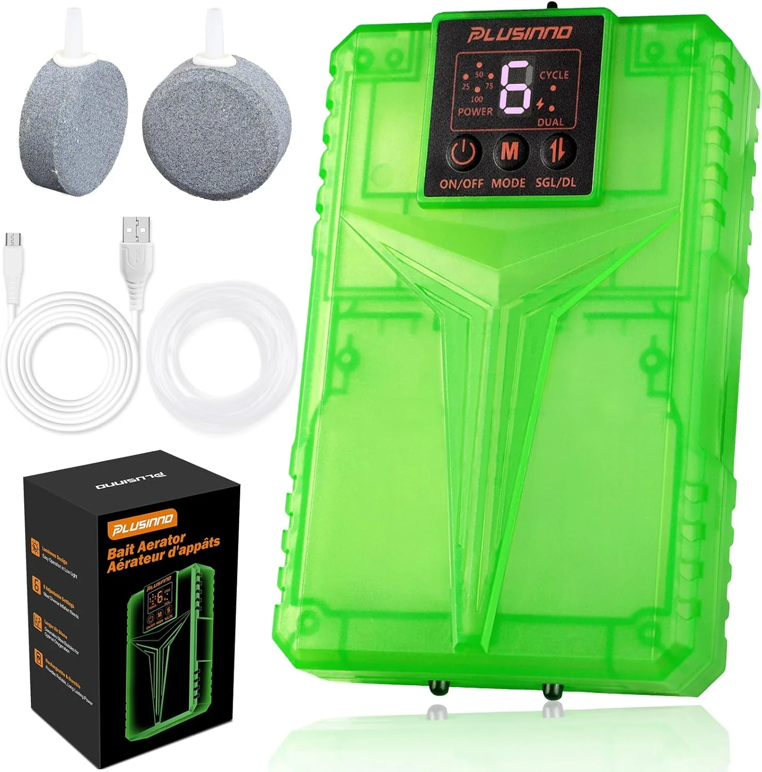 PLUSINNO Rechargeable Aerator for Bait Bucket with 3000mAh Battery