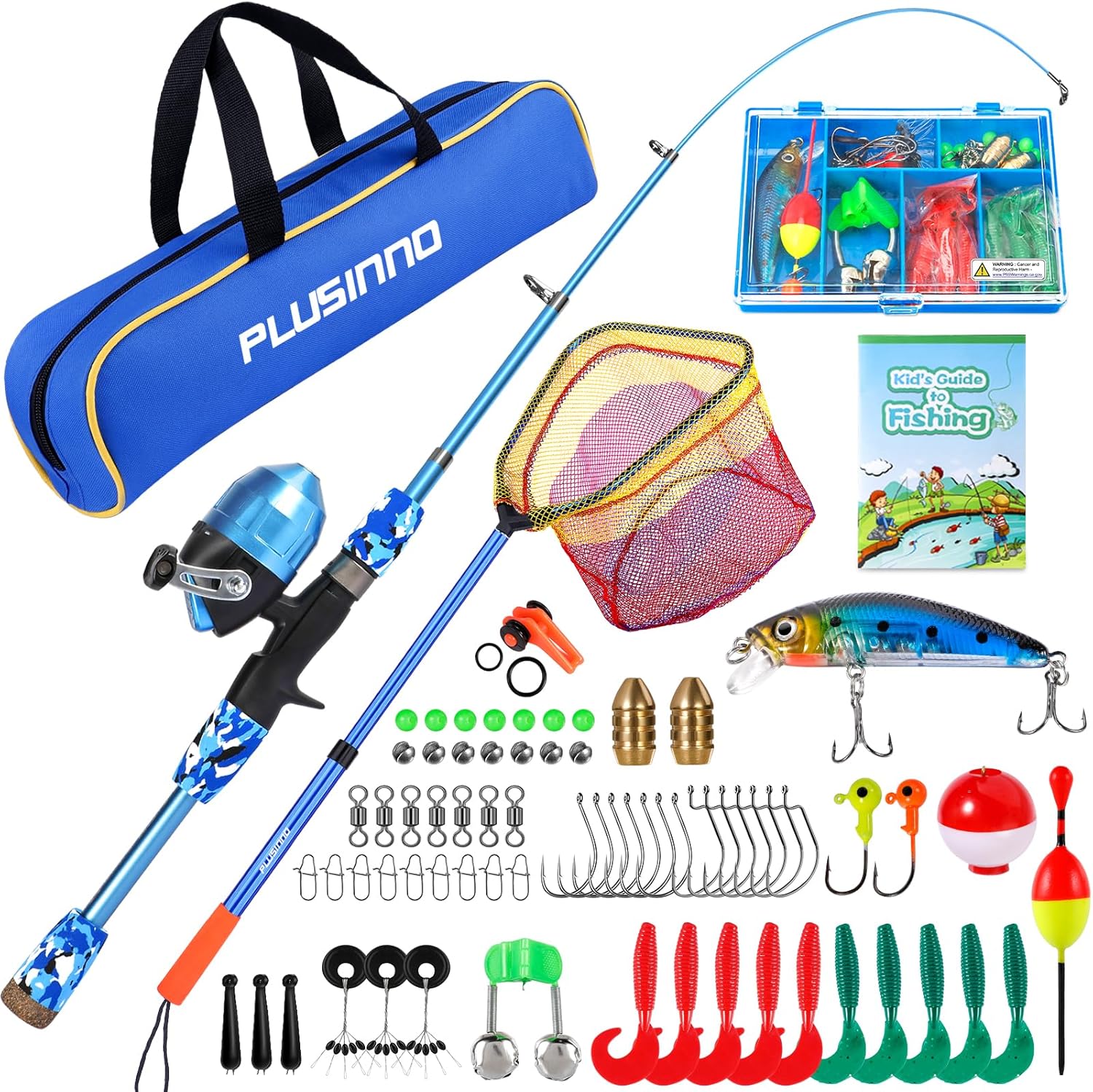 PLUSINNO KFR3 Kids Fishing Rod Combo Full Kits With Net