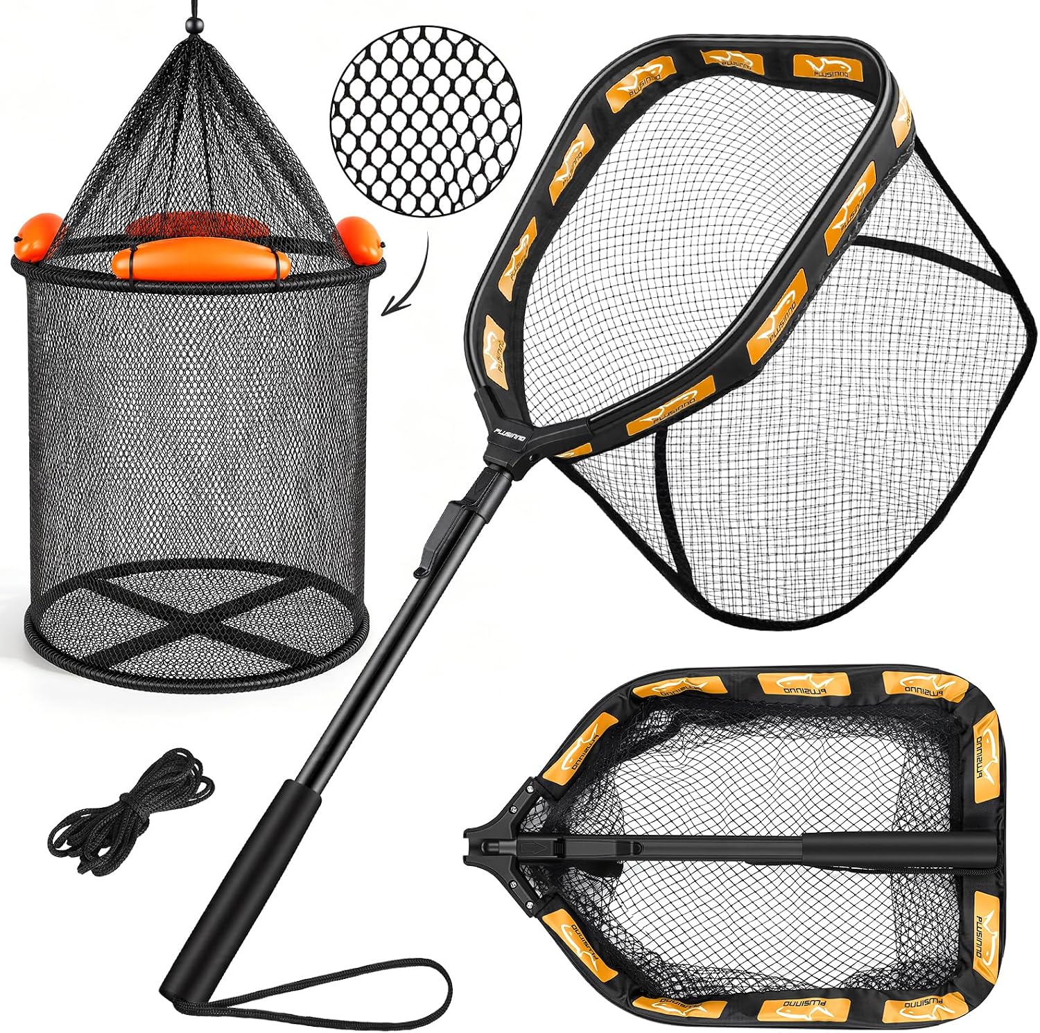 PLUSINNO Fishing Net with Floating Fish Basket 8.6 Gallons. Fishing Gear Kit