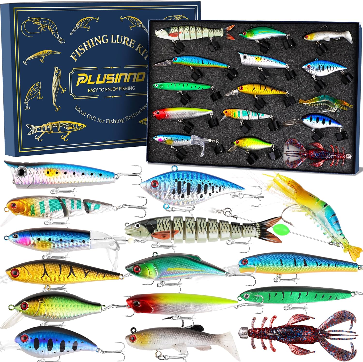 PLUSINNO Fishing Lures - Gifts Tackle Box.  Fishing Gifts for Men.Father