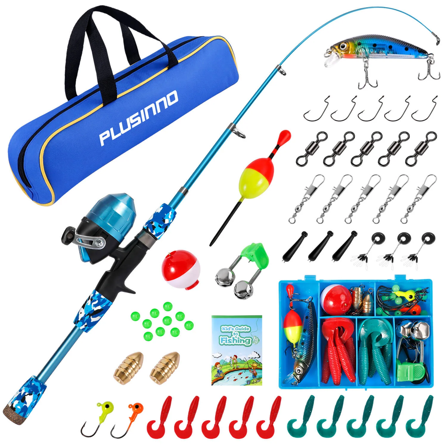 PLUSINNO KFR3 Kids Fishing Rod Combo Full Kits without Net
