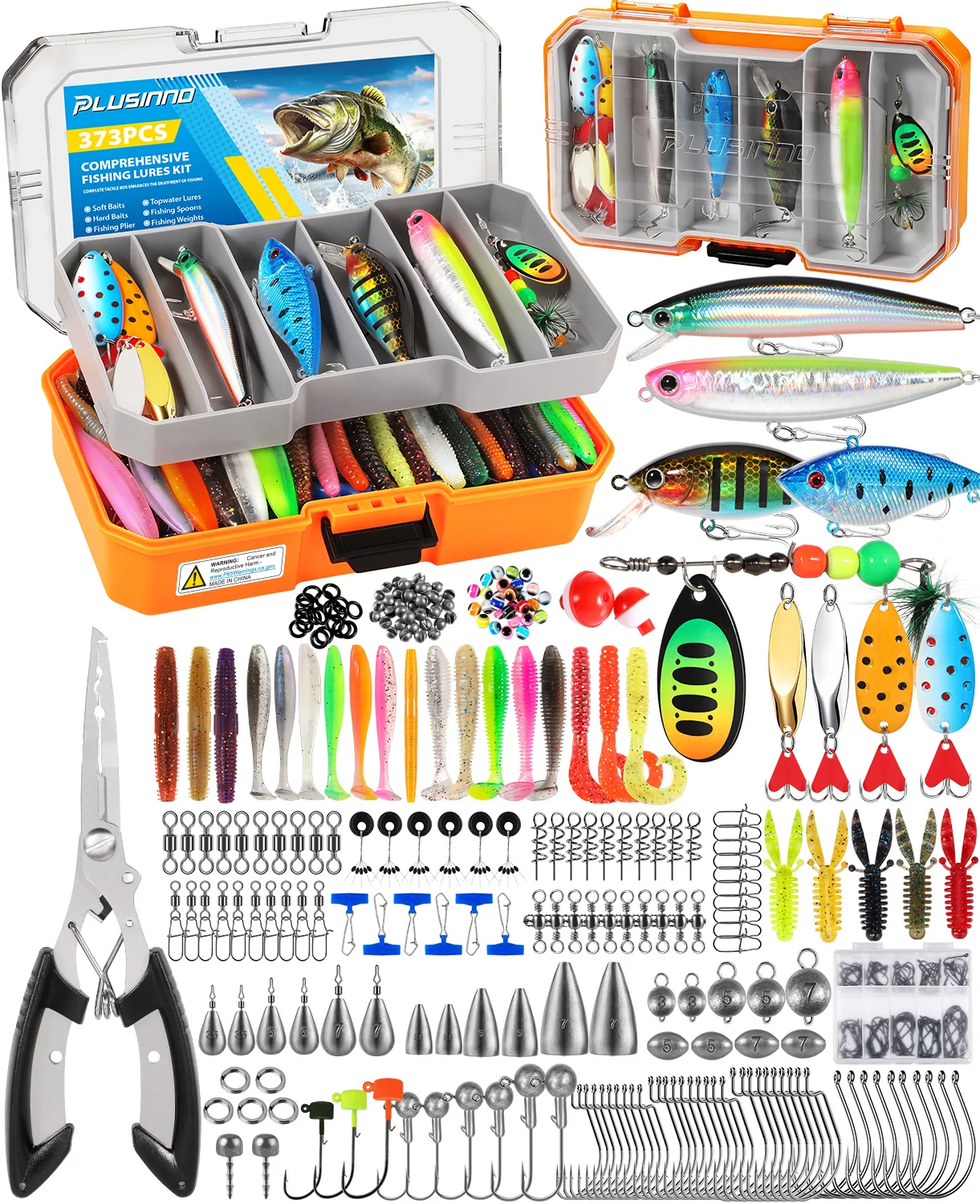 PLUSINNO 373PCS Fishing Lures Kit with Removable