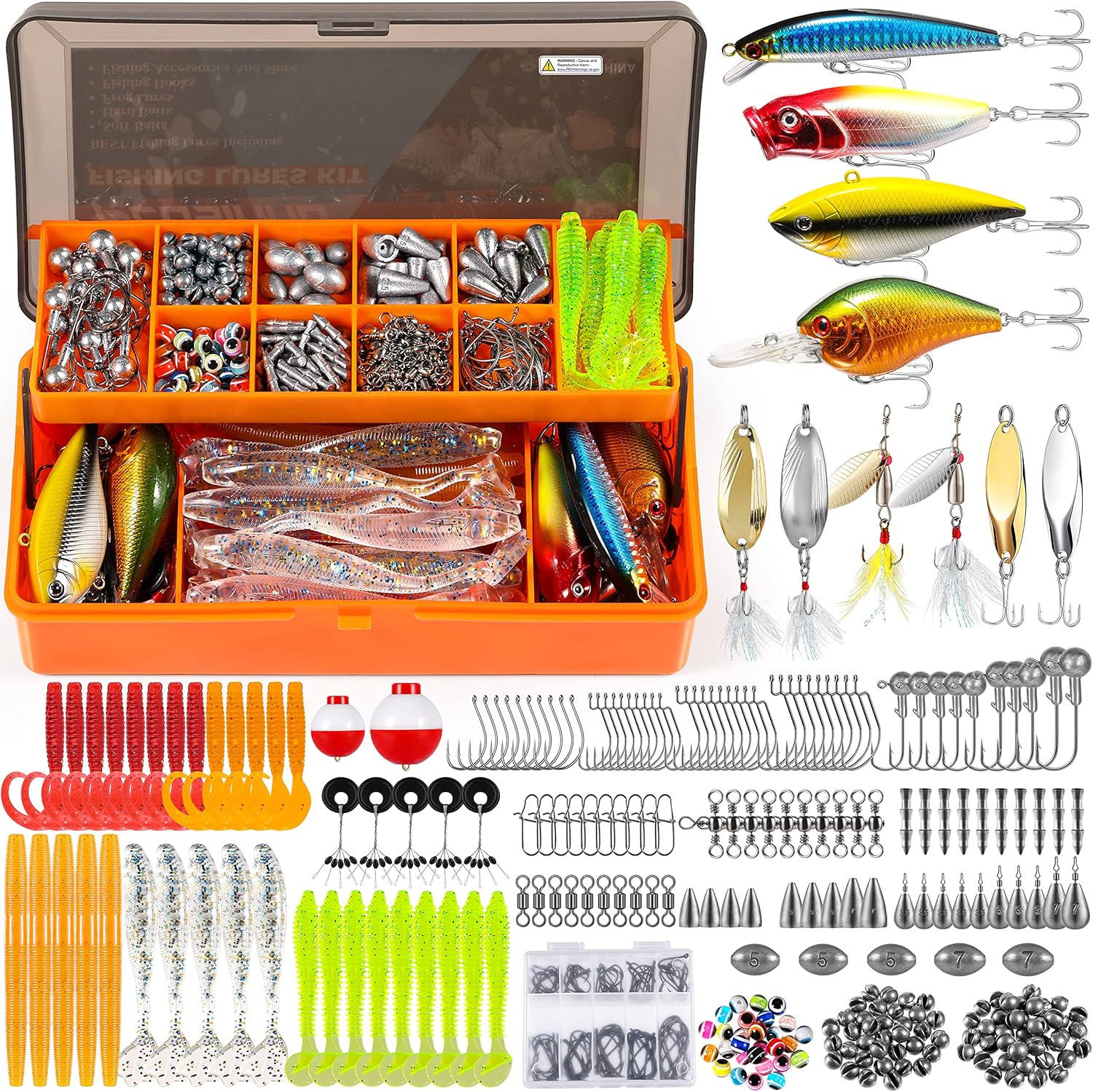 PLUSINNO 353PCS Fishing Lures.Upgrade Fishing Tackle Box with Tackle Included. Crankbaits. Hooks. Weights. Other Accessories