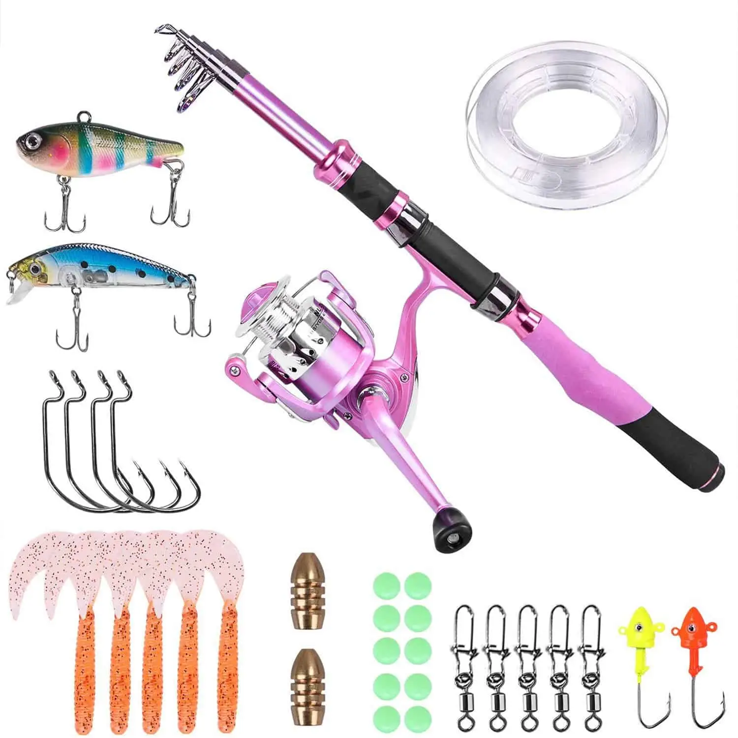 PLUSINNO Ladies Telescopic Pink Fishing Rod and Reel Combos