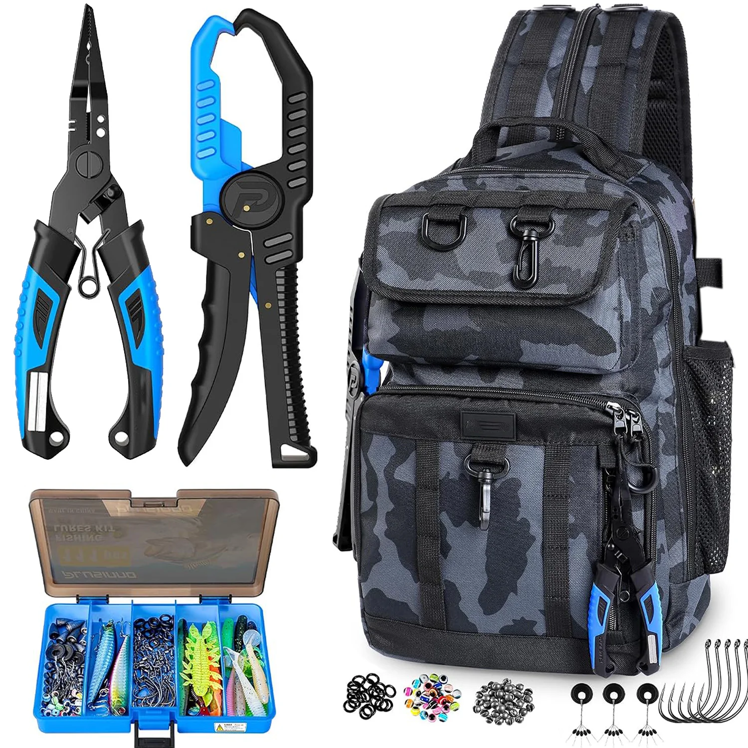 PLUSINNO Fishing Backpack with Fishing Gear. Tackle Box. Fish Accessories & Tools
